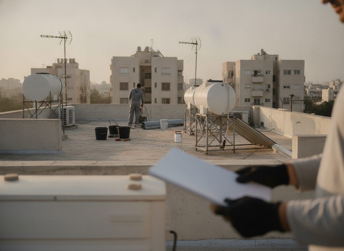 דף אחריות מודפס וחתום מונח על שולחן ליד הצעת מחיר לעבודת איטום